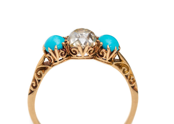 victorian turquoise and old mine cut diamond engagement ring