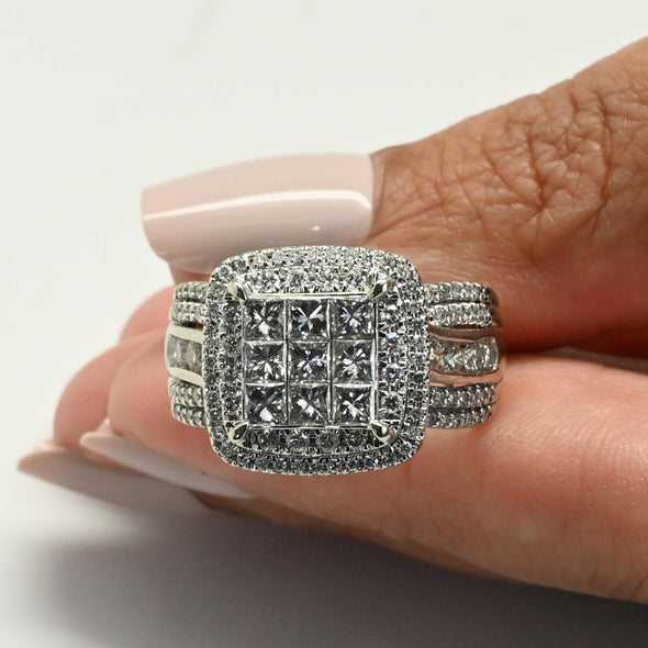 4cttw Invisible Set Diamond Halo White Gold Engagement Ring