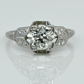 1.5ct Old Mine Cut Diamond Art Deco Platinum Engagement Ring