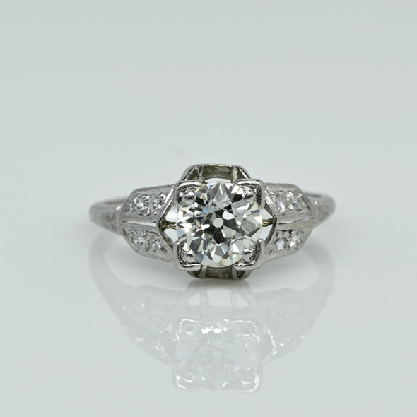 1.5ct Old Mine Cut Diamond Art Deco Platinum Engagement Ring