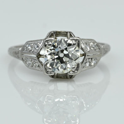 1.5ct Old Mine Cut Diamond Art Deco Platinum Engagement Ring