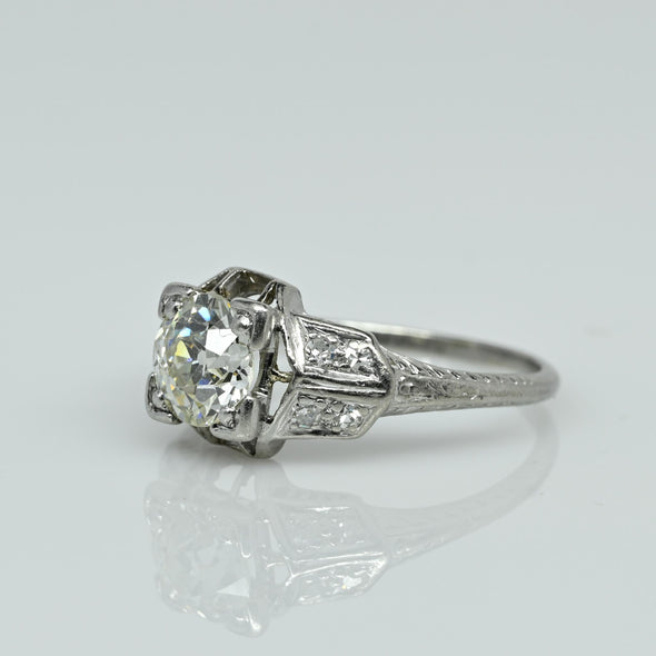 1.5ct Old Mine Cut Diamond Art Deco Platinum Engagement Ring