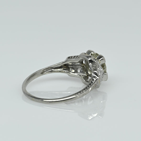 1.5ct Old Mine Cut Diamond Art Deco Platinum Engagement Ring