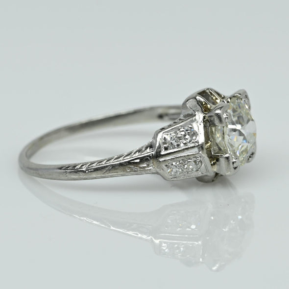 1.5ct Old Mine Cut Diamond Art Deco Platinum Engagement Ring