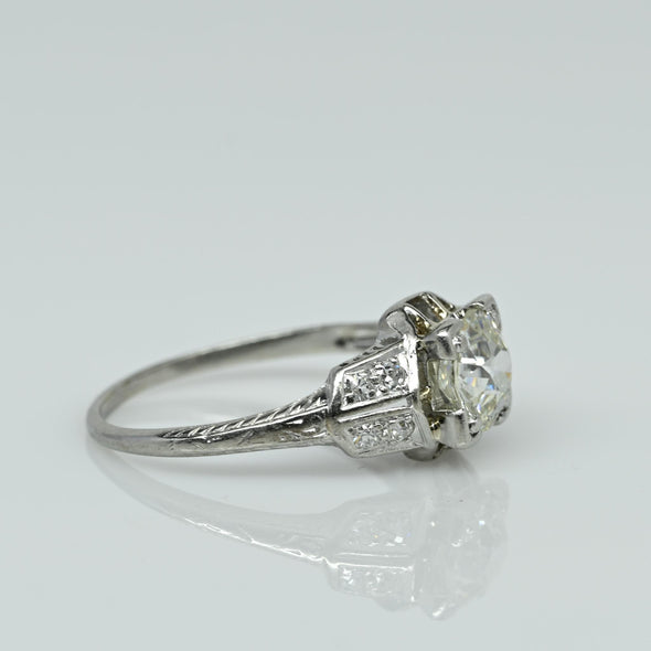 1.5ct Old Mine Cut Diamond Art Deco Platinum Engagement Ring