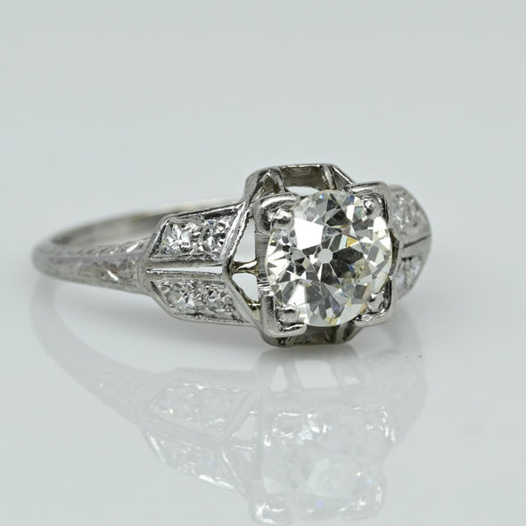 1.5ct Old Mine Cut Diamond Art Deco Platinum Engagement Ring