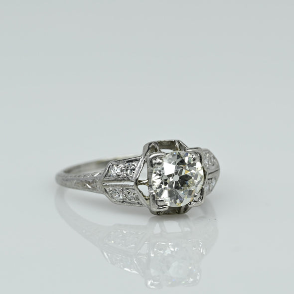 1.5ct Old Mine Cut Diamond Art Deco Platinum Engagement Ring
