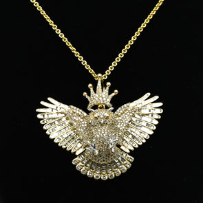 6ctw Diamond Owl w Crown Gold Pendant