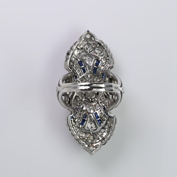 Circa 1910's Edwardian Platinum Diamond & Sapphire Old Brooch Conversion Sheild