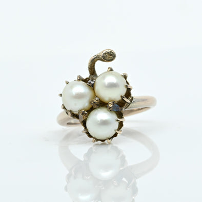 3 Pearl Clover Vintage 14k Yellow Gold Ring