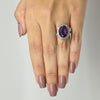 Vintage 8ct Amethyst Oval Diamond Halo White Gold Cocktail Ring Hinged Shank