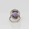 Vintage 8ct Amethyst Oval Diamond Halo White Gold Cocktail Ring Hinged Shank