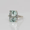 Vintage 25ct Emerald Cut Aquamarine & Diamond Cocktail Ring in 14k White Gold