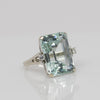 Vintage 25ct Emerald Cut Aquamarine & Diamond Cocktail Ring in 14k White Gold