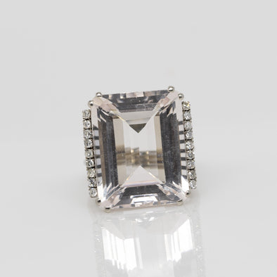 Vintage 22.5ct Faint Pink Morganite Emerald Cut Cocktail Ring in 14k White Gold