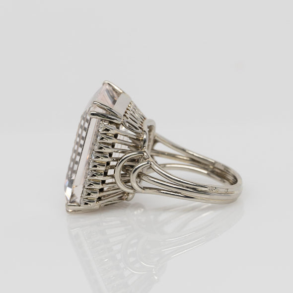 Vintage 22.5ct Faint Pink Morganite Emerald Cut Cocktail Ring in 14k White Gold