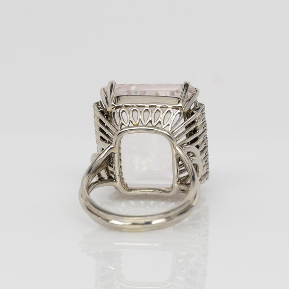 Vintage 22.5ct Faint Pink Morganite Emerald Cut Cocktail Ring in 14k White Gold