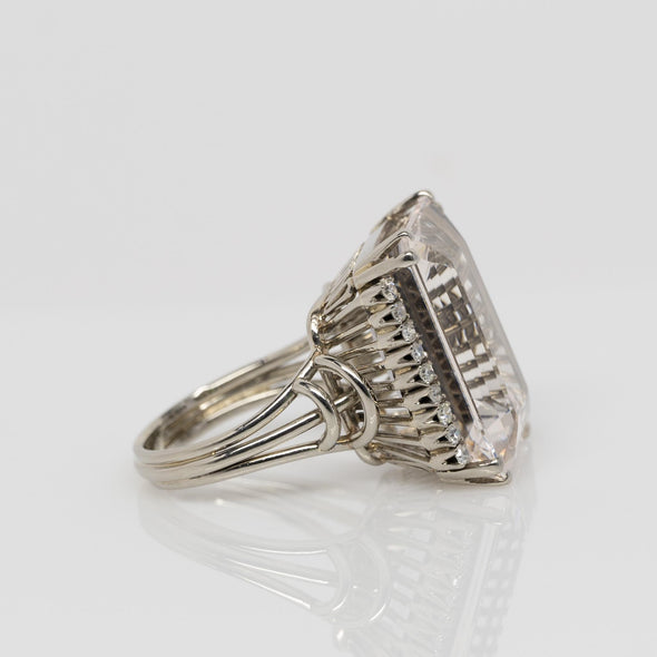 Vintage 22.5ct Faint Pink Morganite Emerald Cut Cocktail Ring in 14k White Gold
