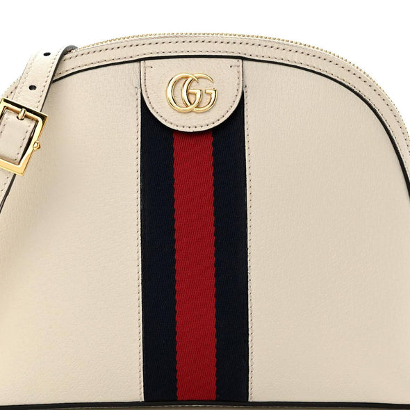 Gucci Textured Dollar Calfskin Web Small Ophidia Dome Shoulder Bag Mystic White