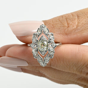 Circa 1910's Edwardian Platinum TRAUB Floral 1.02Ct Old Mine Cut Diamond Antique