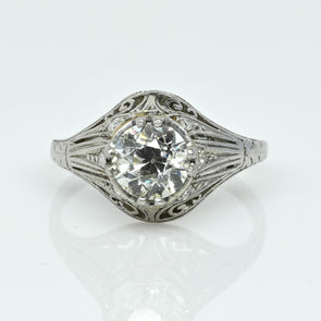 Circa 1920's Art Deco Platinum Antique Filigree Old European Cut Diamond Ring