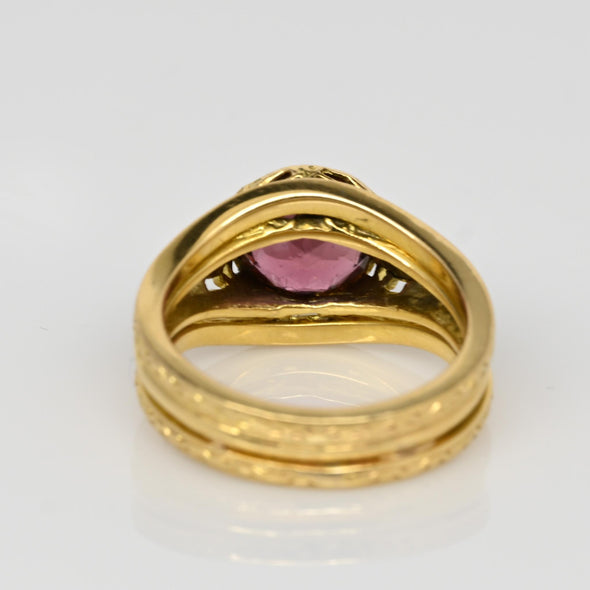 Vintage 18K Yellow Gold Art Deco Style 2.06ct Pink Tourmaline Wedding Set