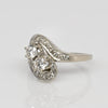 Two Stone Brilliant Cut Diamond Vintage 14K White Gold Bypass Ring