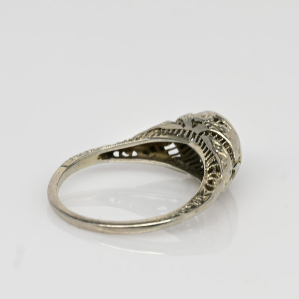 Art Deco 1/4ct Old European Cut Diamond 14k White Gold Filigree Solitaire Ring