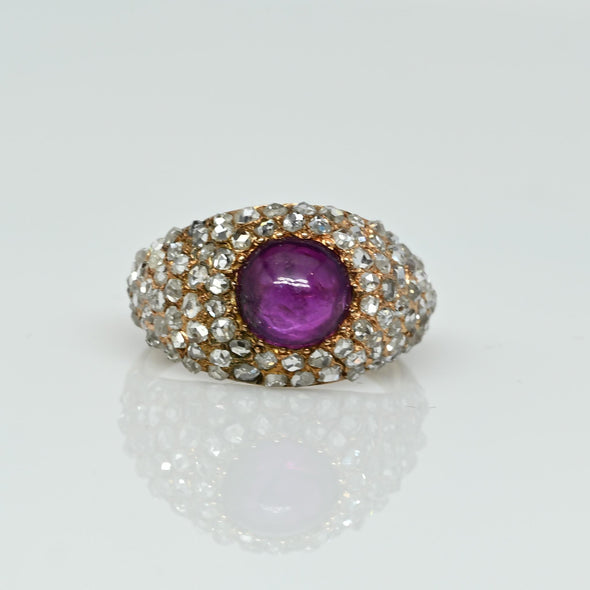 Antique 2.5ct No-Heat Burma Star Ruby Cab Diamond Pave Ring