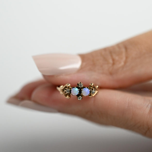 Opal And Diamond 10K Vintage Rose Gold Ring