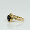 Blue Sapphire Pear and Diamond Ring in 14k Yellow Gold