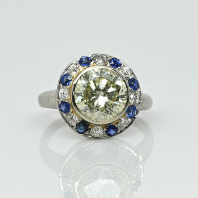 Palladium 2.44 CTW Diamond and Sapphire Vintage Ring