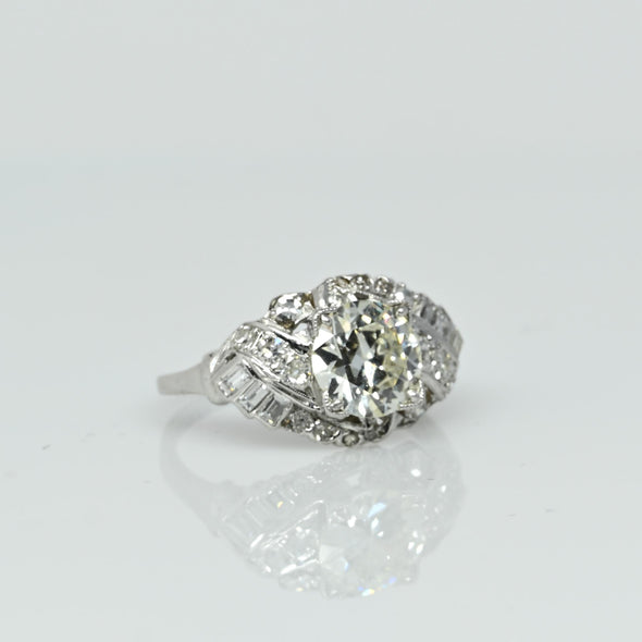 Circa 1930's Art Deco Platinum 1.78Ct Old European Cut Diamond Ring