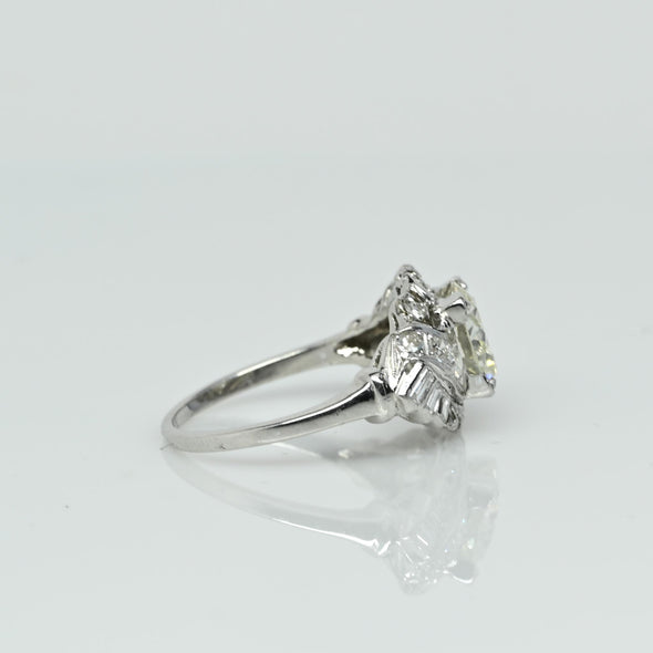 Circa 1930's Art Deco Platinum 1.78Ct Old European Cut Diamond Ring