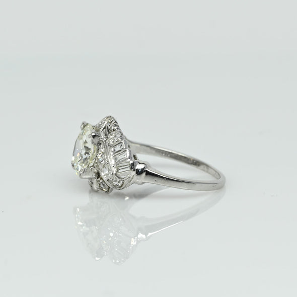 Circa 1930's Art Deco Platinum 1.78Ct Old European Cut Diamond Ring