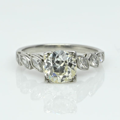 Circa 1920's Art Deco Platinum Old Euro Cut Solitaire Marquise Shank Vintage