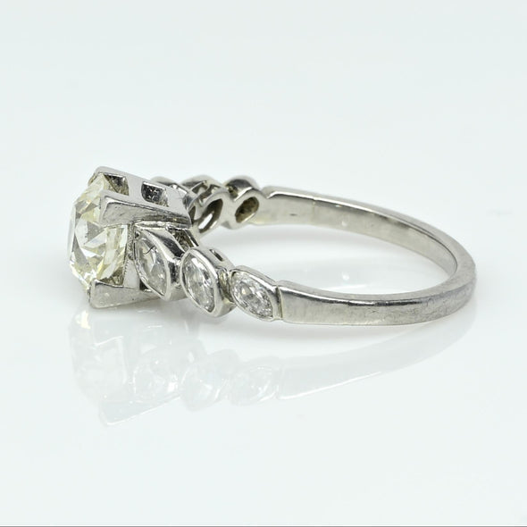 Circa 1920's Art Deco Platinum Old Euro Cut Solitaire Marquise Shank Vintage