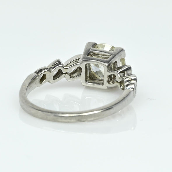 Circa 1920's Art Deco Platinum Old Euro Cut Solitaire Marquise Shank Vintage