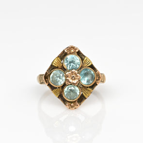 Antique Art Deco Tri-Color Gold Blue Gem Ring