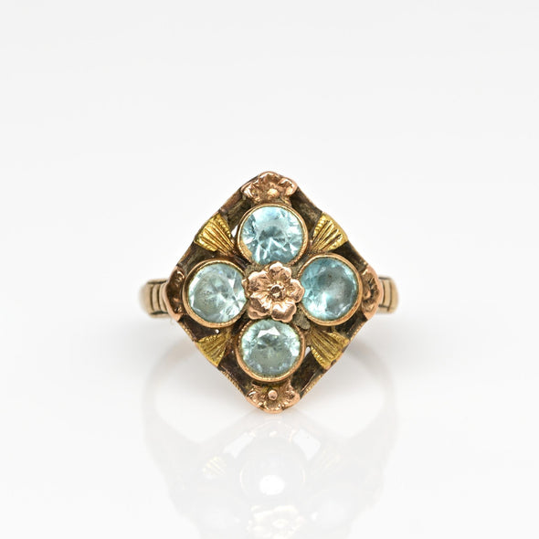 Antique Art Deco Tri-Color Gold Blue Gem Ring