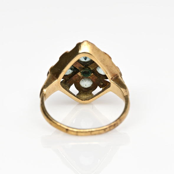 Antique Art Deco Tri-Color Gold Blue Gem Ring