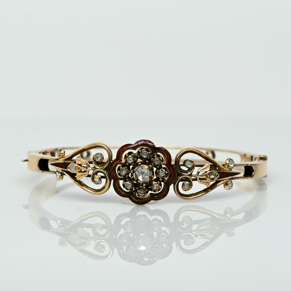 Circa 1800's 14K Rose Gold Diamond and Enamel Bracelet