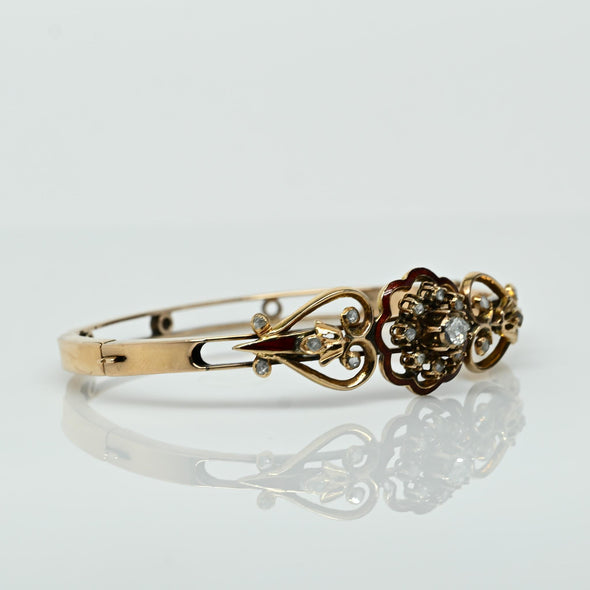 Circa 1800's 14K Rose Gold Diamond and Enamel Bracelet