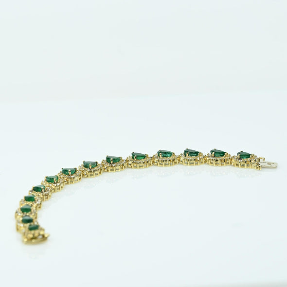 Vintage 12.5ctw Emerald Pear and Diamond 14K Yellow Gold Tennis Bracelet