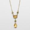 Art Deco Citrine Drop Pendant 14k Yellow Gold Necklace