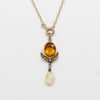 Vintage Victorian 14K Yellow Gold Citrine and Mississippi Dog Tooth Natural Pear