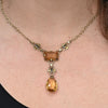 Art Deco Citrine Drop Pendant 14k Yellow Gold Necklace