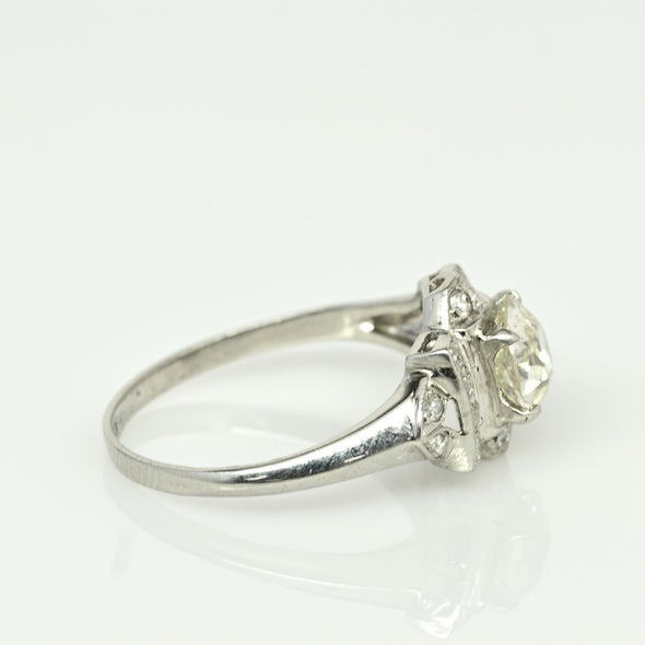 Circa 1901 Edwardian Platinum 1.03 Ct Old European Cut Vintage Unique Engagement