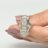 Filigree Art Deco Fancy Light Yellow Diamond 18K White Gold Shield Ring