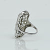 Filigree Art Deco Fancy Light Yellow Diamond 18K White Gold Shield Ring